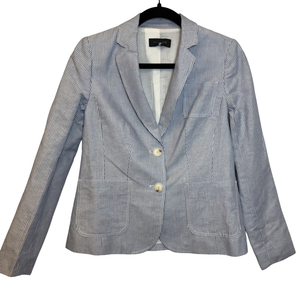 NWOT Talbots Women's‎ Blue White Seersucker Striped Blazer Jacket Size 2